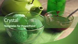  Presentation with ice milk tea - Slide set with homemade green tea ice-cream background and a forest green colored foreground