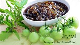  Presentation with classic homemade tomato sauce - Amazing slide set having homemade green tomatoes jam - fruits backdrop and a yellow colored foreground