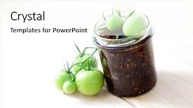  Presentation with jam - Slide deck with homemade green tomatoes jam - fruits background and a cream colored foreground