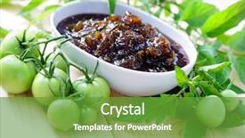  Presentation with classic homemade tomato sauce - PPT theme featuring homemade green tomatoes jam - fruits background and a tawny brown colored foreground