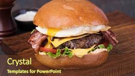  Presentation with burger - Beautiful presentation theme featuring homemade grilled burger on wooden backdrop and a tawny brown colored foreground
