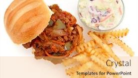  Presentation with vegetables - Cool new PPT theme with homemade-ground-sirlion-sloppy-joe backdrop and a yellow colored foreground