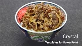  Presentation with beef - Theme featuring homemade-gyudon-japanese-beef-bowl background and a dark gray colored foreground