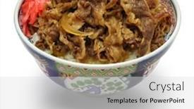  Presentation with beef - Beautiful PPT layouts featuring homemade-gyudon-japanese-beef-bowl backdrop and a light gray colored foreground