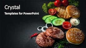  Presentation with hamburger - Slide deck having homemade hamburger grilled beef patties background and a black colored foreground