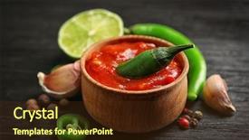  Presentation with hot sauce - PPT layouts having homemade hot sauce and spices background and a tawny brown colored foreground