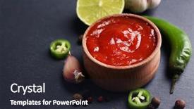  Presentation with hot sauce - Audience pleasing slide set consisting of homemade hot sauce and spices backdrop and a dark gray colored foreground