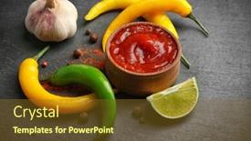  Presentation with hot sauce - Theme having homemade-hot-sauce-and-spices background and a tawny brown colored foreground