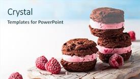  Presentation with chocolate ice cream - Colorful presentation design enhanced with homemade ice cream cookies sandwiches backdrop and a sky blue colored foreground
