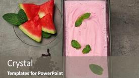  Presentation with ice frozen - Audience pleasing PPT theme consisting of homemade ice cream in frozen metallic container on k wooden background backdrop and a gray colored foreground