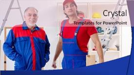  Presentation with professional development of teachers - Presentation design having homemade instruments - two professional contractors laying flooring background and a lemonade colored foreground