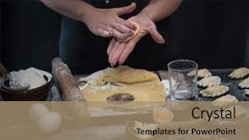  Presentation with frozen foods raspberry blueberry cranberry - Theme featuring homemade instruments - woman makes varenyky with raspberry background and a  colored foreground