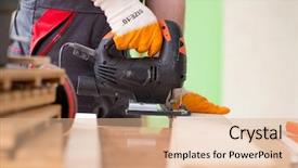  Presentation with carpenter - PPT theme consisting of homemade instruments - young man carpenter working background and a  colored foreground