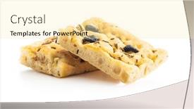  Presentation with pastries - Presentation having homemade-italian-focaccia-with-olives background and a blonde colored foreground