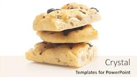  Presentation with pastries - PPT theme featuring homemade-italian-focaccia-with-olives background and a coral colored foreground