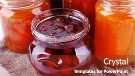  Presentation with jam - Cool new PPT theme with homemade jars of fruits jam backdrop and a tawny brown colored foreground