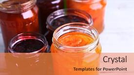 Presentation with jam - Cool new PPT theme with homemade jars of fruits jam backdrop and a gold colored foreground