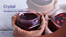  Presentation with jam - PPT theme featuring homemade jars of fruits jam background and a sky blue colored foreground