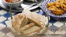  Presentation with morocco patterns traditional - Colorful presentation design enhanced with homemade-khobz-traditional-moroccan-flatbread backdrop and a coral colored foreground