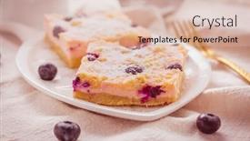  Presentation with powdered - Audience pleasing presentation consisting of homemade-layer-cheesecake-with-blueberries backdrop and a lemonade colored foreground