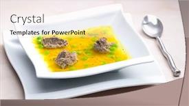  Presentation with liver - Audience pleasing PPT layouts consisting of homemade liver dumplings in chicken soup with carrots and peas backdrop and a sky blue colored foreground