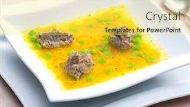  Presentation with liver - Cool new PPT layouts with homemade liver dumplings in chicken soup with carrots and peas backdrop and a yellow colored foreground