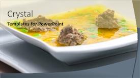  Presentation with carrots - PPT theme having homemade liver dumplings in chicken soup with carrots and peas background and a yellow colored foreground