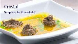  Presentation with liver - Cool new presentation theme with homemade liver dumplings in chicken soup with carrots and peas backdrop and a sky blue colored foreground