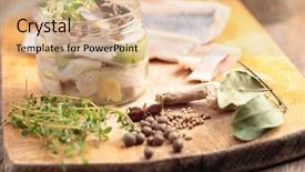  Presentation with spices - Slides having homemade marinated herring in a jar with spices background and a coral colored foreground