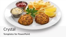  Presentation with maryland - Slide set consisting of homemade maryland crab cakes plate background and a light gray colored foreground