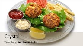  Presentation with maryland - PPT theme with homemade maryland crab cakes plate background and a coral colored foreground