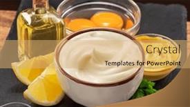  Presentation with mayonnaise - PPT theme enhanced with homemade-mayonnaise-and-mayo-ingredients background and a yellow colored foreground