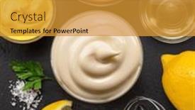  Presentation with mayonnaise - Presentation theme having homemade-mayonnaise-and-mayo-ingredients background and a gold colored foreground