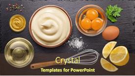  Presentation with mayonnaise - PPT layouts enhanced with homemade-mayonnaise-and-mayonnaise-ingredients background and a tawny brown colored foreground