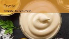  Presentation with mayonnaise - PPT layouts enhanced with homemade-mayonnaise-and-mayonnaise-ingredients background and a gold colored foreground