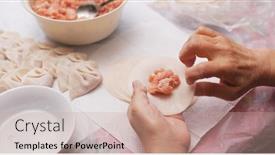  Presentation with dumpling - Colorful PPT theme enhanced with homemade meat dumpling backdrop and a coral colored foreground