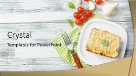 Presentation with food lasagna - Cool new slides with homemade meat lasagna on wooden backdrop and a light gray colored foreground
