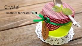  Presentation with jelly - Audience pleasing theme consisting of homemade-mint-jelly-in-glass backdrop and a coral colored foreground