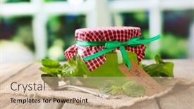  Presentation with jelly - Cool new presentation design with homemade-mint-jelly-in-glass backdrop and a soft green colored foreground