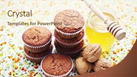  Presentation with muffins - Colorful slide deck enhanced with homemade muffins with walnuts and honey - sweet food backdrop and a cream colored foreground