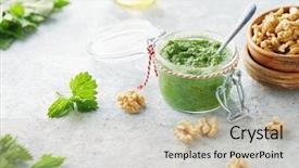  Presentation with walnut - PPT theme having homemade nettle pesto with walnuts background and a mint green colored foreground