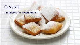  Presentation with new orleans - PPT layouts consisting of homemade new orleans beignet donuts background and a sky blue colored foreground