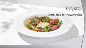  Presentation with classic homemade tomato sauce - PPT theme with homemade-pasta-with-pastrami background and a white colored foreground