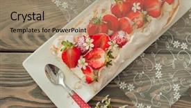  Presentation with strawberries - PPT layouts featuring homemade pavlova with whipped cream background and a coral colored foreground