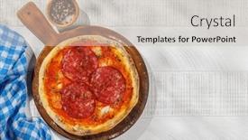  Presentation with pizza pasta - Presentation having homemade-pepperoni-pizza-topped and a soft green colored foreground