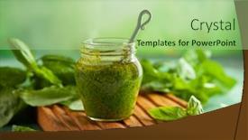  Presentation with sauce - PPT theme with homemade-pesto-sauce-of-fresh background and a mint green colored foreground