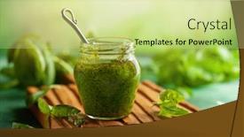  Presentation with sauce - Colorful PPT theme enhanced with homemade-pesto-sauce-of-fresh backdrop and a soft green colored foreground