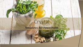  Presentation with sauce - Audience pleasing presentation theme consisting of pumpkin seeds olive oil - homemade pesto sauce backdrop and a coral colored foreground