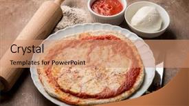  Presentation with oregano - Presentation having homemade pizza with buffalo mozzarella and oregano background and a coral colored foreground
