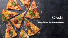  Presentation with dark space - Beautiful presentation theme featuring homemade pizza with tomatoes mozzarella and basil top view with copy space on dark stone table backdrop and a dark gray colored foreground